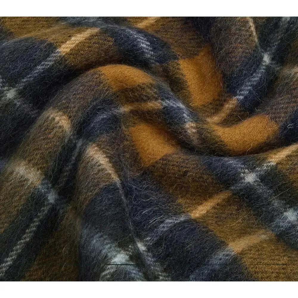 NWT Barbour Check Tartan Plaid Unisex Lambswool Cashmere Blend Fringe Wrap Scarf